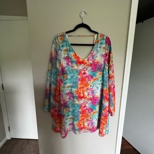 Water color floral long bell sleeve dress